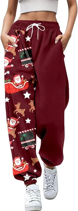 Marke: Générique Damenhose, bedruckt, Weihnachten, hohe Taille, große Größe, Jogginghose mit Taschen, leicht, locker, Sport-Leggings, Arbeit, Fitness, Yoga, Laufen, Fitnessstudio, lässig, Jogging, 22-grau, Medium — Weihnachtsmode