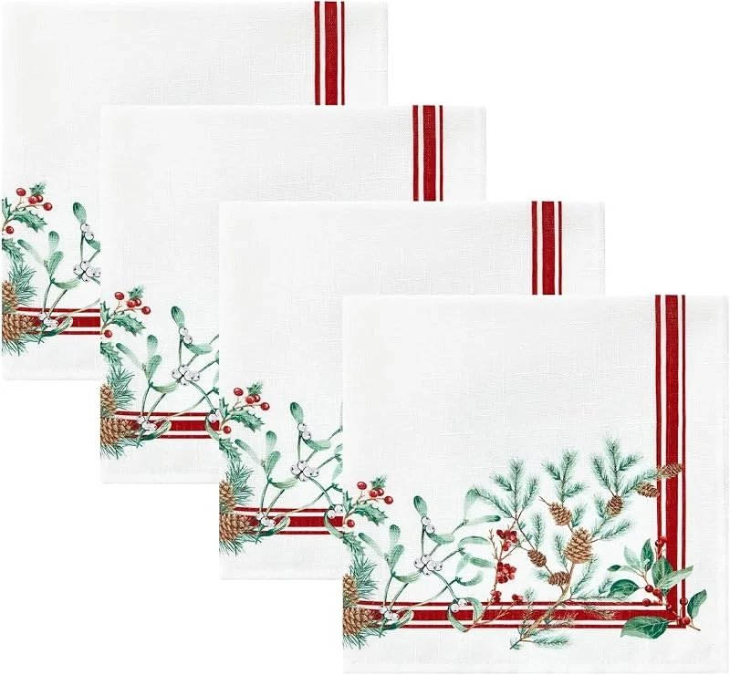 Marke: Threadmade Elrene Home Fashions Winterurlaub-Servietten, Stoffbordüre, Weihnachts-Tischdekoration, 43, 2 x 43, 2 cm, Mehrfarbig, 4 Stück — Küche & Haushalt