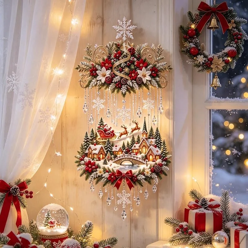 Marke: Wmaapg Beleuchteter Weihnachtsbaum & Weihnachtsdorf Wandbehang, Warm LED-lichters — Weihnachtsdeko