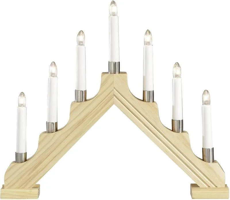 Besuche den Konstsmide-Store Konstsmide Holzleuchter, mit Metalldekoringen, Natur, 7 klare Birnen, 230V, Innen, weißes Kabel - 1041-100 — Weihnachtsdeko
