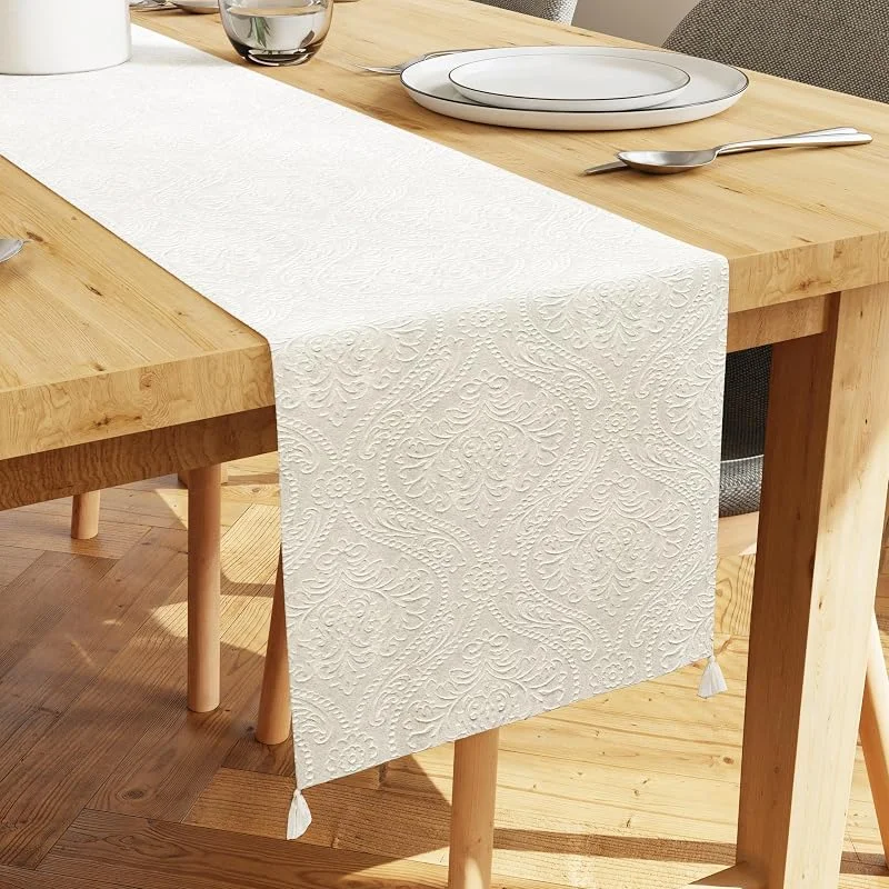 Besuche den Encasa XO-Store Encasa XO Tischläufer, Geprägter Samt, Modern 13"x59" Creme — Küche & Haushalt