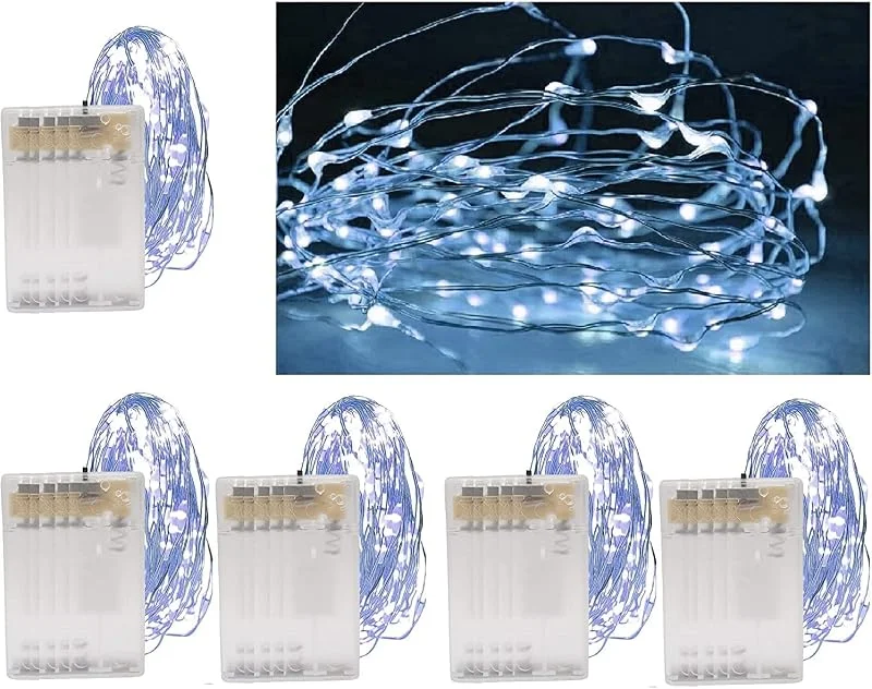 Besuche den Vanorell-Store 5 x 40 LED Drahtlichterkette kaltweiß batteriebetrieben Lichterkette batteriebetrieben Draht Lichterkette (5 x 40 LEDs kaltweiß) — Weihnachtsbeleuchtung