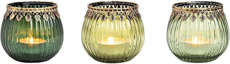 Marke: G. Wurm Windlicht 3er Set aus Glas Grün Gold — Kerzenlicht Abendessen