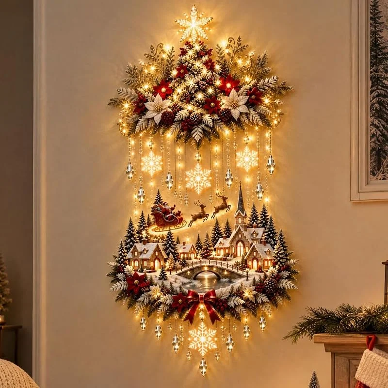 Marke: Generic Beleuchteter Dorf-Wandbehang mit Weihnachtsbaum, Kaskadenartiges Warmlicht — Weihnachtsdeko
