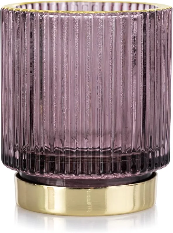 Besuche den AmeliaHome-Store Teelichthalter aus Glas AmeliaHome Kerzenhalter Teelichtglas 7x8 cm Pompey Violett Gold — Kerzenlicht Abendessen