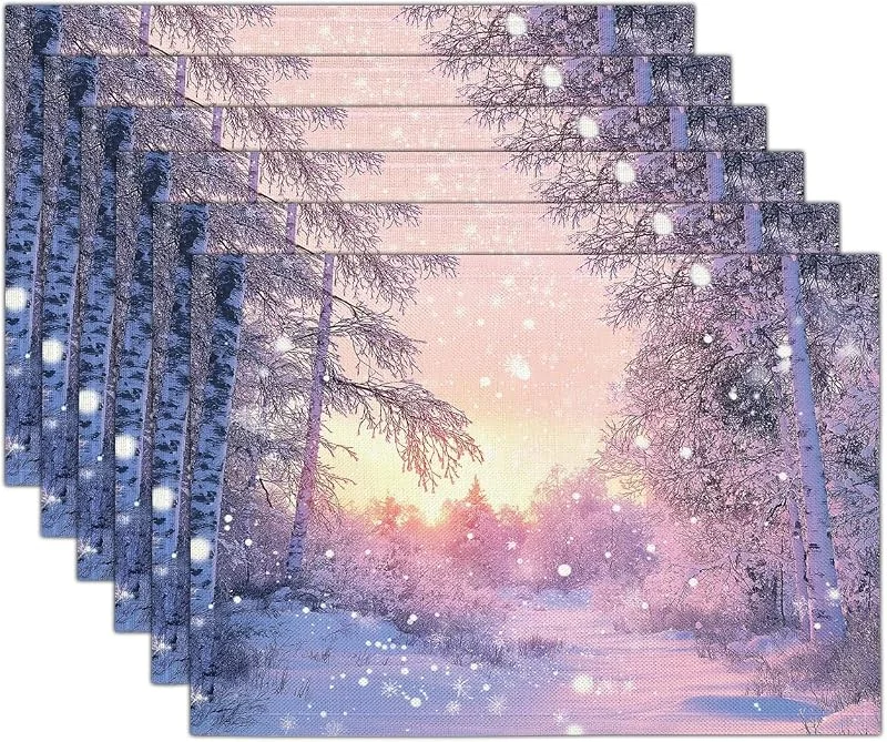 Marke: GDJSMIN 4er Set Weihnachten Platzsets, Winterwaldszene Platzset, Schneeflocken-Birkenbaum-Design Tischsets für Winter Urlaub Bankett Platzdeckchen Zuhause Küche Party Deko Weihnachtsdeko, 40 x 35cm — Küche & Haushalt
