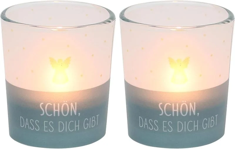 Marke: Dekohelden24 Dekohelden24 Windlichtglas transparenten Banderole, inkl. 1 Teelicht, H, : 6, 5 x 6 cm, Motiv: Schön, DASS es Dich gibt, Windlicht 6406531 (Packung mit 2) — Kerzenlicht Abendessen