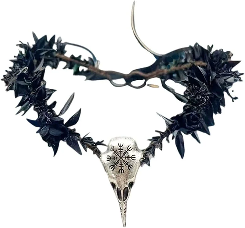 Marke: Glixoft Schwarzes Elfen-Stirnband, Waldblumenkrone, Gothic-blumenkopfbedeckung Für Halloween, Karneval, Mittelalterliche Party, Haarschmuck — Haarpflege