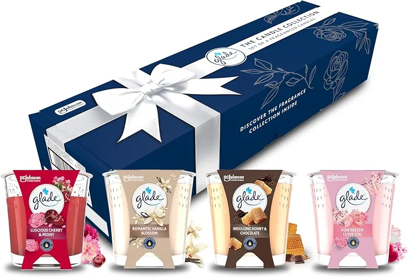 Besuche den Glade-Store Glade Duftkerzen im Glas Geschenkset, 4er-Pack, Mit ätherischen Ölen — Kerzenlicht Abendessen