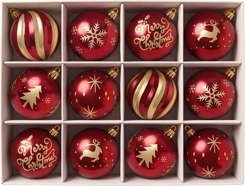 Besuche den Menz-Store Menz Weihnachtskugeln 12 Set, rot & gold, 6cm, mit 6 handgemalten Muster — Weihnachtsdeko