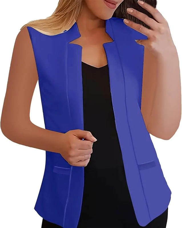 Marke: VaiKanhai Wasserdichter Mantel Damen Sommer Damen Einfarbig Flip Tie Ärmellose Anzugjacke Beheizbare Softshelljacke (Blue, XXXXXL) — Heizkleidung