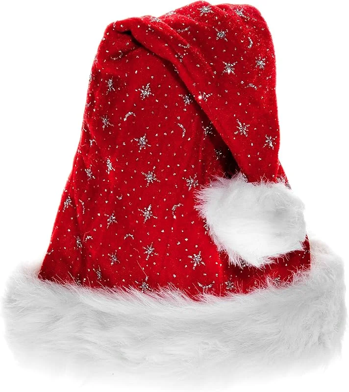 Besuche den Ciffre-Store Ciffre Weihnachtsmütze Nikolausmütze Rot Plüsch mit Glitzer Staub — Weihnachtsmode