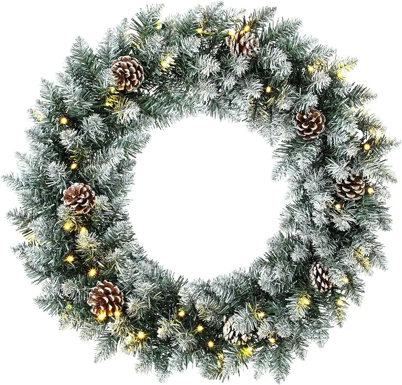 Besuche den HOMCOM-Store HOMCOM Weihnachtskranz 60 cm Beleuchtet Türkranz mit 50 LEDs Zapfen — Weihnachtsdeko