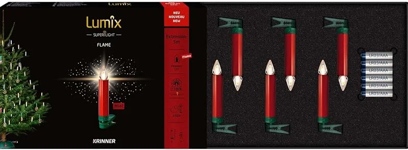 Besuche den Lumix-Store Lumix® kabellose LED Christbaumkerzen Weihnachtsbaumkerzen 6er Erweiterungs-Set SuperLight Flame Metallic Mini Rot 9cm warmweiß 77156 — Weihnachtsbeleuchtung
