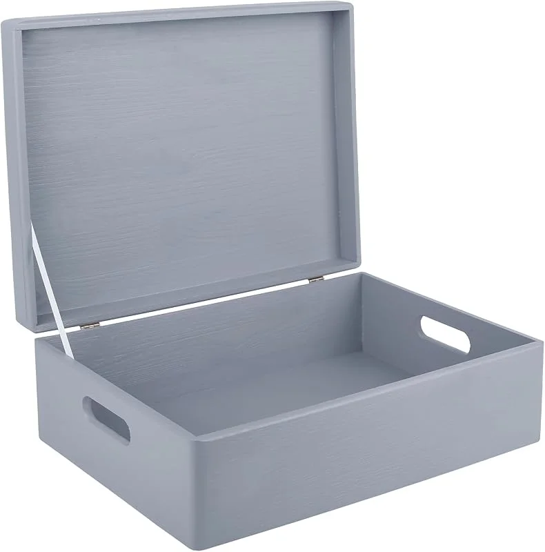 Besuche den Creative Deco-Store Creative Deco XL Grau Große Holzkiste mit Deckel Weihnachten 40x30x14 cm — Geschenkverpackung