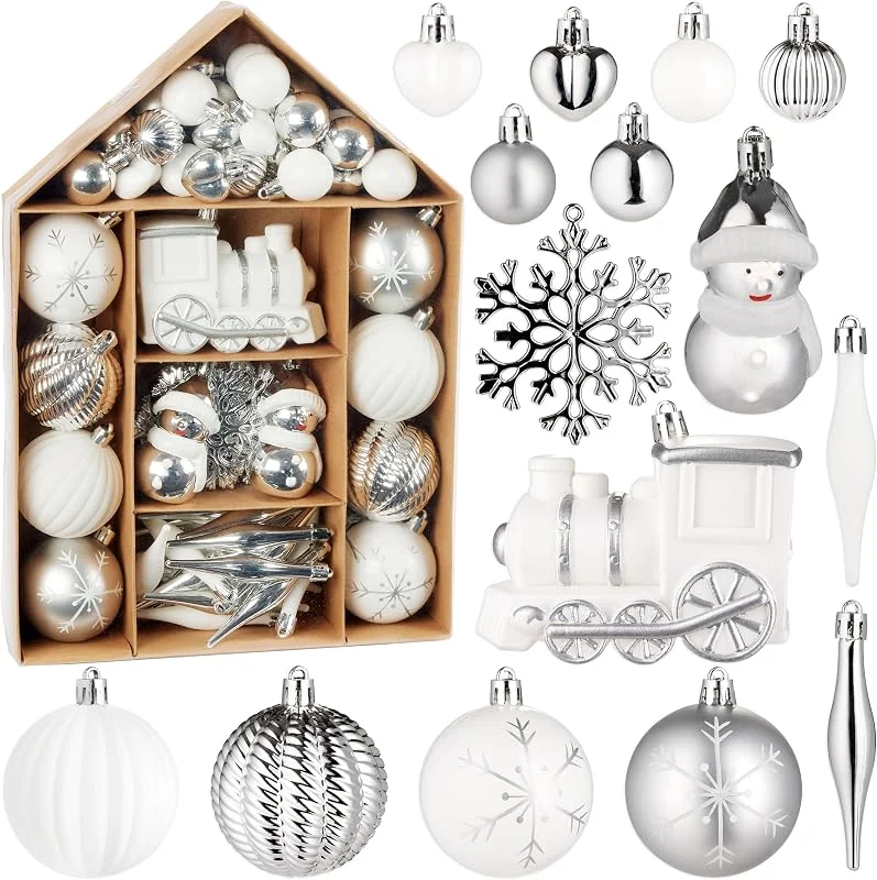 Besuche den BRUBAKER-Store BRUBAKER 70 Stück Christbaumschmuck - Weihnachtskugel Set - Weiß Silber — Weihnachtsdeko