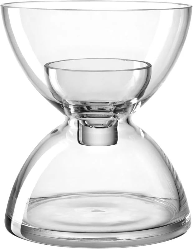 Besuche den LEONARDO HOME-Store LEONARDO HOME Diabolo Vase, 1 Stück, formschöne Vase aus Glas, handgemachte Dekoration, stilvolles Windlicht für Kerzen, Tischschmuck für Einrichtungsliebhaber, Höhe 19 cm, transparent, 025644 — Kerzenlicht Abendessen