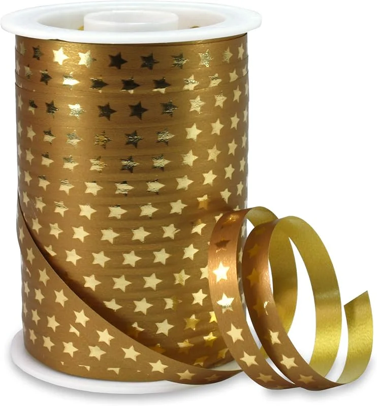 Besuche den PRÄSENT-Store Präsent - CHRISTMAS STAR Ringelband - gold - 100-m-Spule 10 mm — Geschenkverpackung
