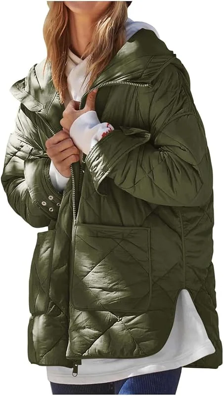 Besuche den ZRYAZQ-Store Daunenjacke Damen Leicht mit Kapuze Daunenmantel Winter Warm Wintermantel Lang Daunenjacken Reissverschluss Puffer Jacke Damen Kapuze Locker Winterjacke Dicke Mantel Daunen Frauen mit Taschen — Heizkleidung