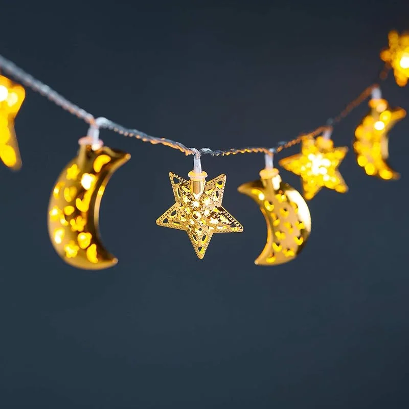 Besuche den Lights4fun-Store Lights4fun 16er LED Lichterkette Sterne und Monde Dekoration Ramadan Deko für Deko Lichterkette Mubarak Dekoration — Weihnachtsbeleuchtung