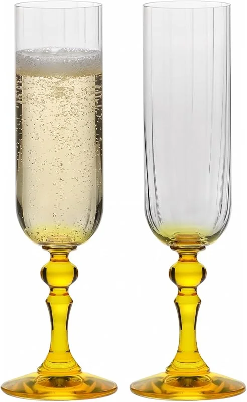 Besuche den Krosno-Store KROSNO Champagner Gläser 2er Set, 220 ml, Gelber Stiel, Bubble — Wein und Festtafel