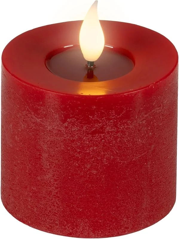 Marke: Lumineo Lumineo LED Kerze 7, 5x9, 5cm mit Timer - Wachs Flacker-Effekt Rot Warmweiß — Kerzenlicht Abendessen