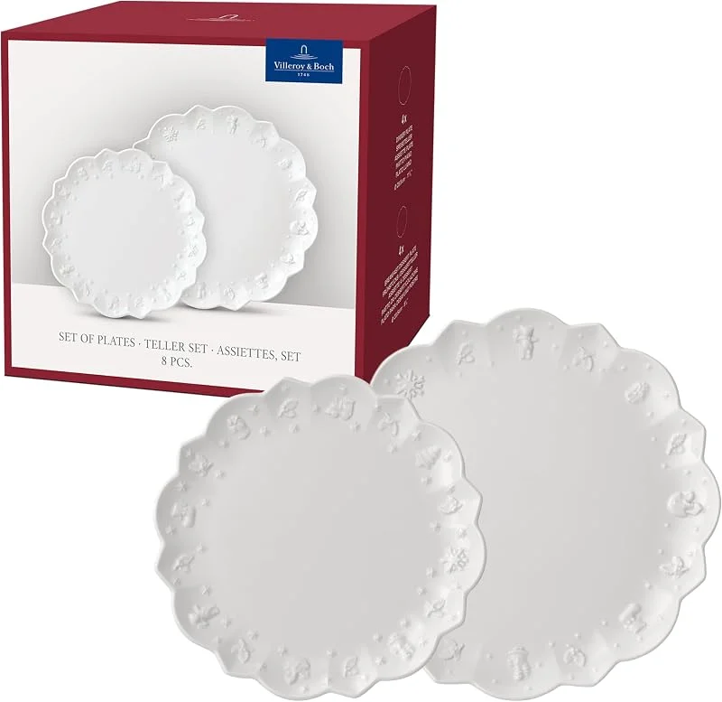 Villeroy & Boch – Toy's Delight Royal Classic Geschirr-Set 8 teilig Weiß, Spülmaschinenfest, Mikrowellensicher, Teller, Tellerset, Geschirrset 4 Personen, Weihnachtsgeschirr Toys, Premium Porcelain — Advent und Tisch