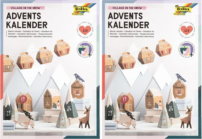 Besuche den folia-Store folia 9388 - Adventskalender Bastelset VILLAGE IN THE SNOW, 113-teiliges DIY Set, Stadt im Schnee (Packung mit 2) — Geschenkverpackung