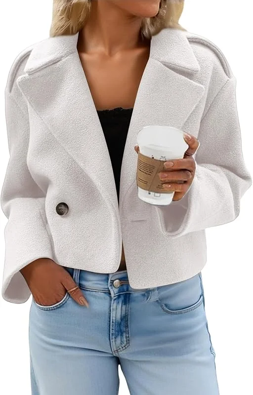 Besuche den CHIACJYRSEDK-Store Kurzer Trenchcoat Damen Wolle Kurzmantel Elegant Kurzblazer mit Knöpfen Langarm Casual Übergangsjacke Revers Frauen Wolljacke Kurz Freizeitjacke Sportlich Damenjacken für den Übergang — Heizkleidung
