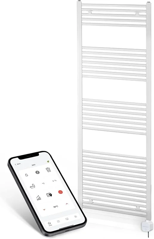 Besuche den anapont-Store anapont elektrischer Badheizkörper - W-LAN WiFi steuerung per APP - Handtuchheizkörper - Badheizung elektrisch - Handtuchheizung - Made in Germany… - gebogener Handtuchwärmer Weiß 1775 × 600 mm — Heizung Warmepumpe