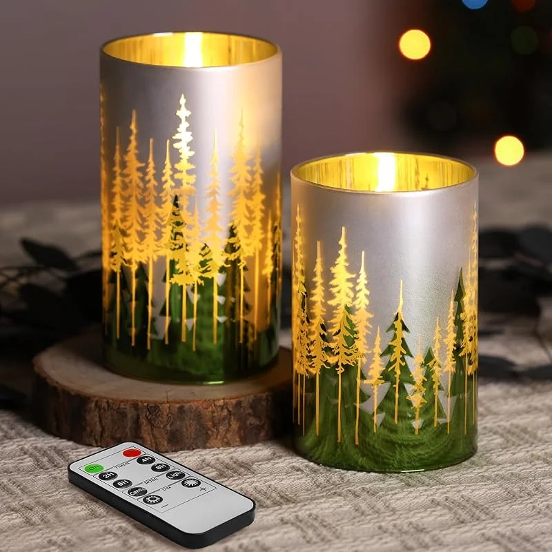 Besuche den Eywamage-Store Eywamage Flammenlose Kerzen aus Glas mit Fernbedienung, goldgrün — Weihnachtsbeleuchtung