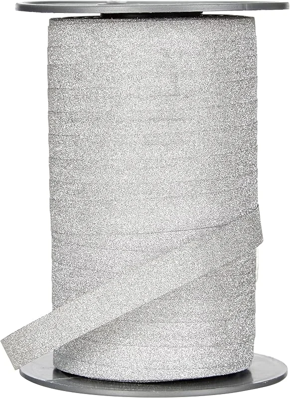 Besuche den Morex Ribbon-Store PRÄSENT POLY GLITTER Ringelband silber, 100 m leicht kräuselndes Geschenkband, 10 mm Breite, Dekoband zum Basteln & Einpacken von Geschenken, für festliche Anlässe — Geschenkverpackung