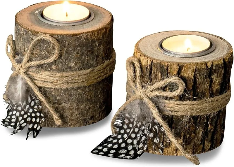 Besuche den levandeo-Store levandeo 2er Set Teelichthalter Holz je 8, 5cm hoch Kerzenhalter Federn Kerzenständer Tischdeko — Kerzenlicht Abendessen