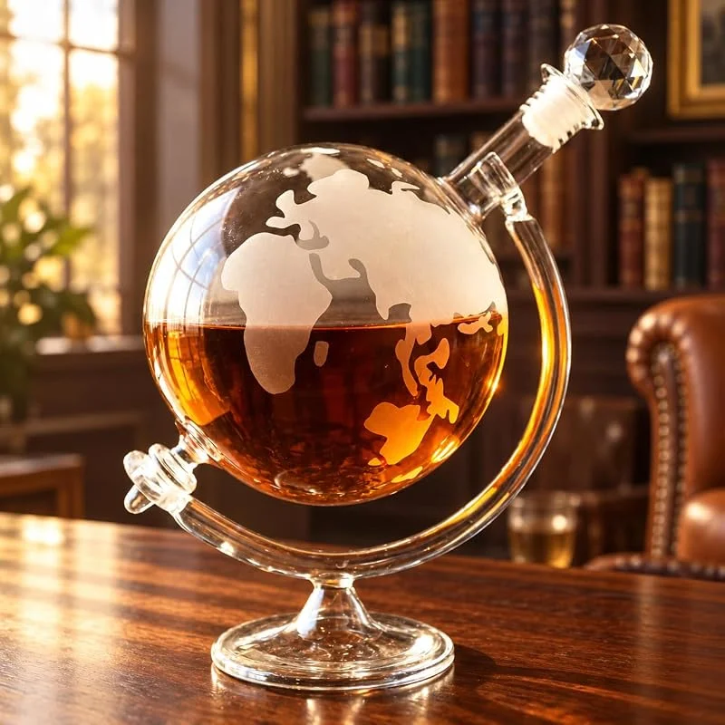 Marke: HomeZone HomeZone Whisky-, Weinkaraffe, Großes Kugeldesign, Vintage-Finish, 700 ml Fassungsvermögen, Dekanter aus mundgeblasenem Glas — Wein und Festtafel