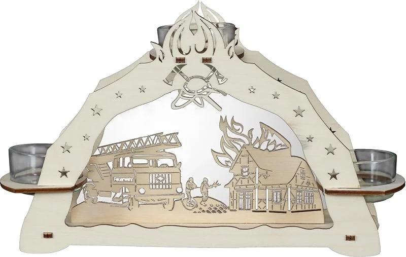 Besuche den Rudolphs Schatzkiste-Store Rudolphs Schatzkiste Teelichthalter Feuerwehr für 3 Teelichter BxHxT 23x13x6, 5cm NEU Lichterbogen Fensterbogen Spitzbogen Erzgebirge Weihnachten Bergbau Bergmann Licht Holz Dekoration Beleuchtung — Advent und Tisch
