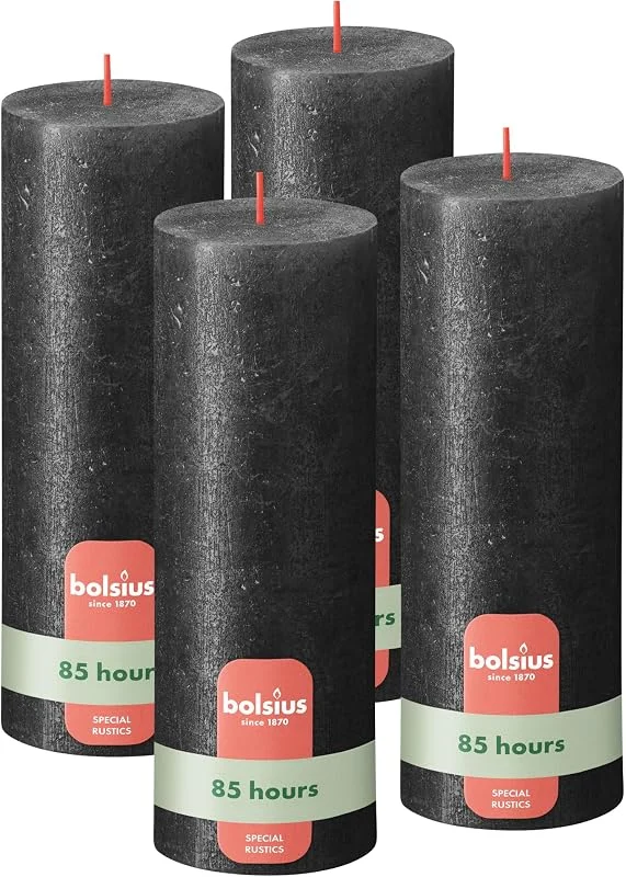 Besuche den bolsius-Store Bolsius - Rustik Kerze - anthrazit - metallic - 19 cm - 4 Stück – dekorative Kerzen – enthalten natürliches Pflanzenwachs – ohne Palmöl — Kerzenlicht Abendessen