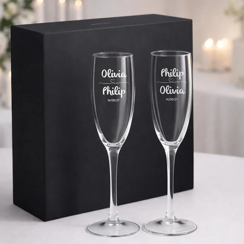 Besuche den Wanapix-Store Wanapix, Personalisierte Sektgläser, Gravierten Sekt-Glas, Originelles Geschenk für Paare, Jahrestag, Hochzeit, Kristall - 20cl., Heart — Wein und Festtafel