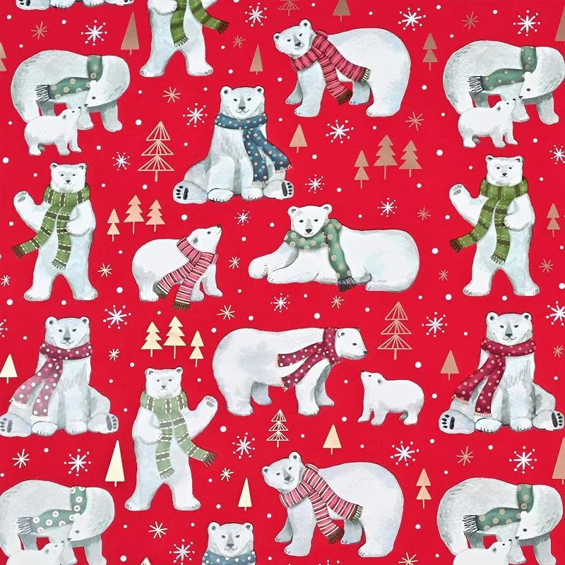 Marke: Star Weihnachtsgeschenkpapier 70cm x 2m Rolle Eisbären - Geschenkpapier mit Motiv für Weihnachten - Geschenkpapierrolle mit Weihnachtsmotiv - Weihnachtspapier neutral für Kinder Teenager Erwachsene Rot — Geschenkverpackung