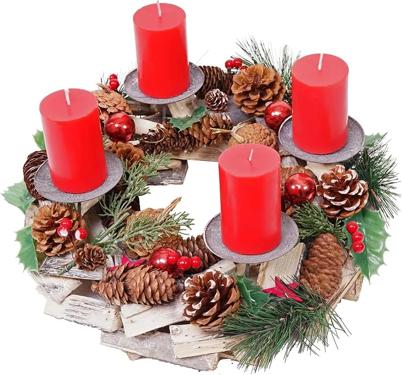Marke: Mendler Mendler Adventskranz HWC-H49AM Holz rund Ø 33cm - inkl. 4X Kerzen rot — Advent und Tisch