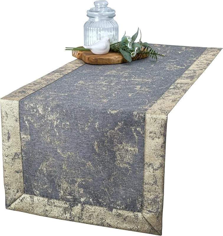 Marke: invitta Tischläufer Grau Gold 40x120 cm – modern aus Polyester mit Goldakzenten, wasserabweisend mit Lotuseffekt, hochwertiger Kuvertsaum 5 cm, Fleckschutz, pflegeleicht - O5-6112-2502-Z — Küche & Haushalt