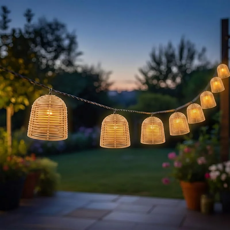 Besuche den Spetebo-Store Solar Lichterkette 10 Lampions Rattan Optik warm weiß 380 cm — Weihnachtsbeleuchtung
