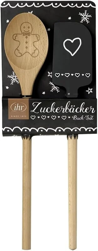 Besuche den ZauberDeko-Store ZauberDeko Teigschaber und Holzlöffel Lebkuchenmann Schwarz Backutensilien Weihnachten 2er Set — Weihnachtskueche