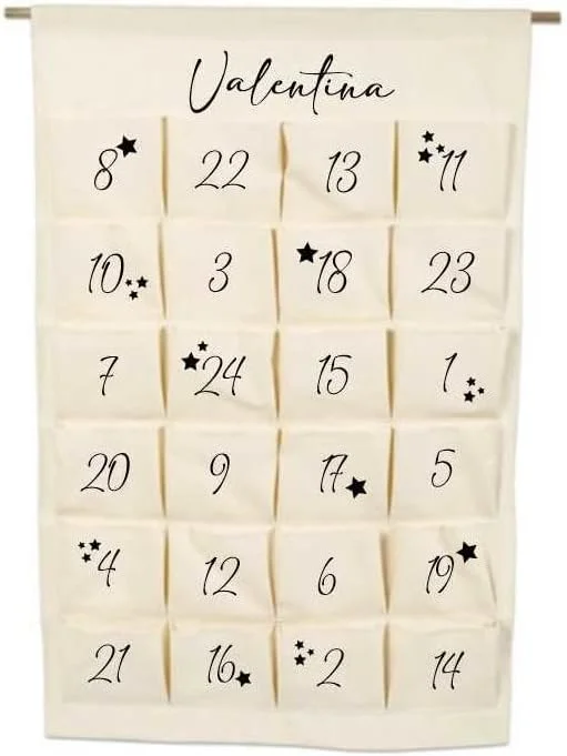 Besuche den minimutz-Store minimutz XL Adventskalender mit Name personalisiert für Kinder, 24 Taschen zum selber Befüllen groß, Kalender aus Stoff Adventszeit Weihnachten — Advent und Tisch