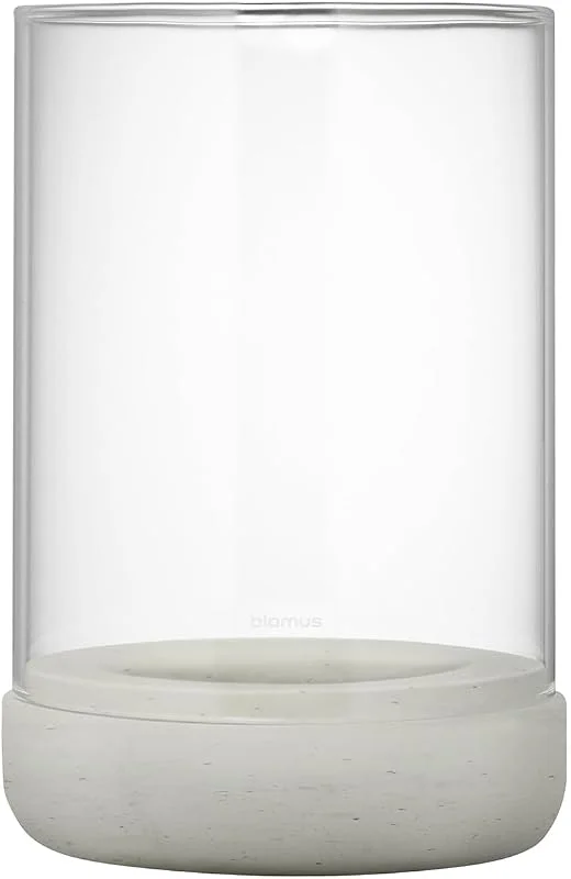 Besuche den blomus-Store blomus Windlicht CALMA, Kerzenhalter aus hochwertigem Beton und Glas, Farbe Light Gray, Größe L, 15L x 15B x 22, 5H cm, Indoor, exkl. Kerze — Kerzenlicht Abendessen