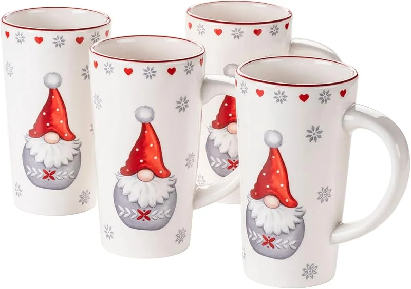Besuche den MÄSER-Store MÄSER 931973 Serie Aurela Weihnachtstassen 4er Set 60 cl, Weihnachtsgeschirr Tassen als Kaffeetassen, Glühweintassen oder Punschtassen für Weihnachten, Steingut, Rot, Weiß, Grau — Advent und Tisch