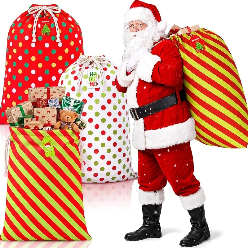 Marke: FoldTier FoldTier Extra große Weihnachts-Geschenktüten mit Kordelzug und 3 Etiketten — Geschenkverpackung