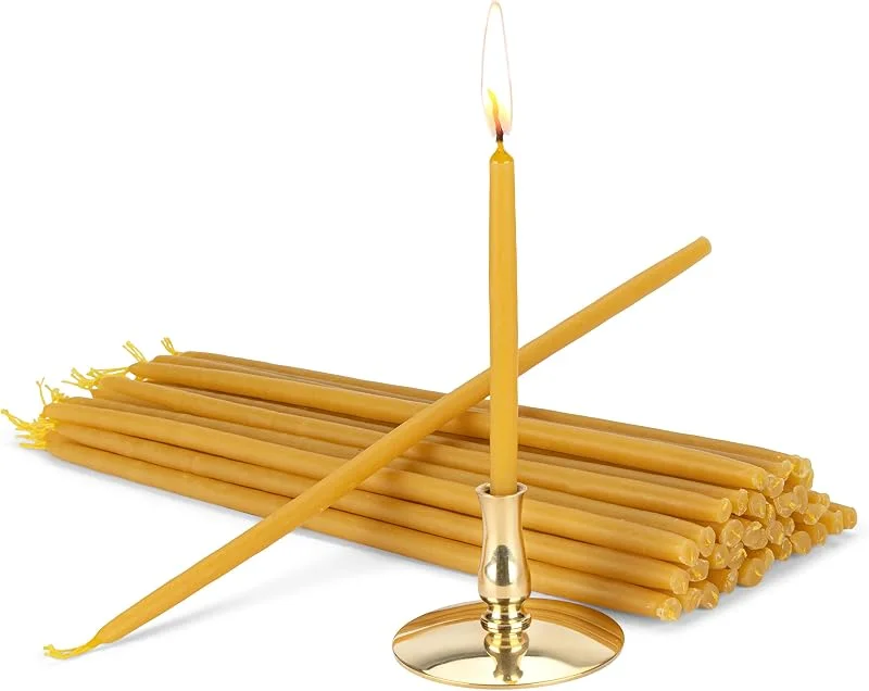 Besuche den NKlaus-Store NKlaus Kerzenhalter mit Bienenwachskerzen gelb, 22cm, Handarbeit — Kerzenlicht Abendessen