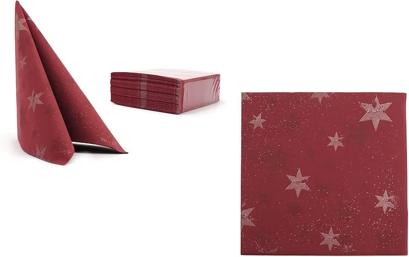 Besuche den AROBA-Store AROBA 50x Airlaid Servietten (Weinrot mit Sterne, 40x40 cm) - Hochwertige Servietten - Stoffähnlich - Wintermotiv - Advent - Silvester - Christmas - Weihnachten — Advent und Tisch