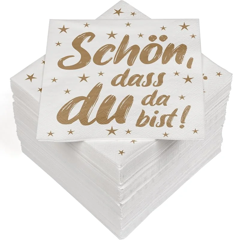 Besuche den Heku-Store HEKU 100 Servietten, 3-lagig, 33x33cm, Schön Dass Du Da Bist in gold I Saugstark und praktisch verpackt I Ideal für besondere Anlässe — Advent und Tisch