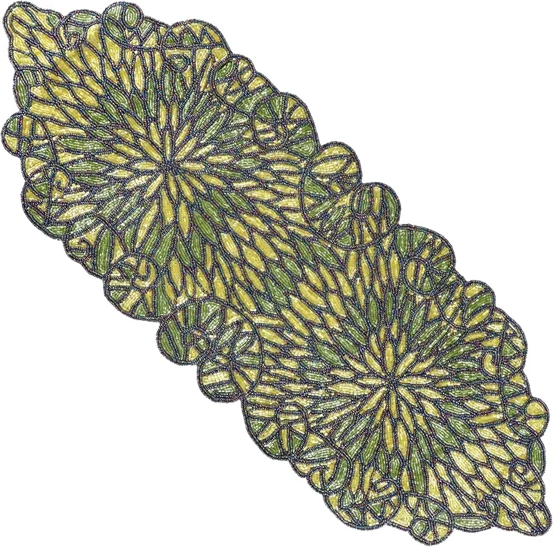 Marke: CLEENTABLE Festive Tischläufer mit Perlen, handgefertigt, Stein-Saphir-Perlen, florales Art-Deco-Design und strapazierfähige Polyester-Rückseite für Bauernhaus, Braut- und Urlaubsdekoration, 33 x 91 cm, Grün — Küche & Haushalt